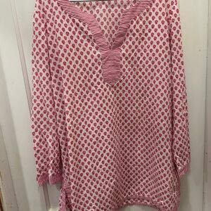 Vineyard Vines Pink and White Ruffled Tunic